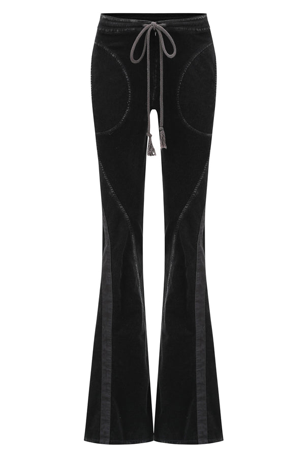 OUDE WAAG 25 autumn and winter washed elastic stitching flared pants OW-OW-25AW-PT07C1BL900-HEI black